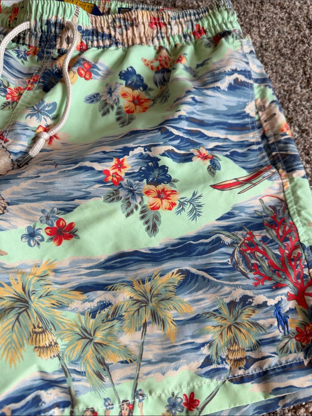 Polo by Ralph Lauren Mint Hawaiian Print Swim Shorts - Picture 2 of 7